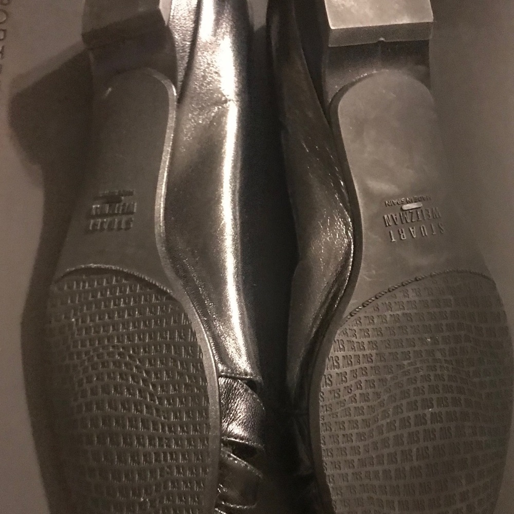 Stuart Weitzman Black Leather Open-Toe Flats - Picture 2 of 5